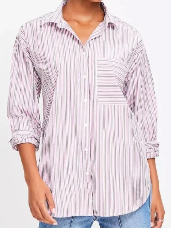 LOFT Tops - Ann Taylor LOFT  Striped Cotton Poplin Everyday Oversized Shirt, Size Medium